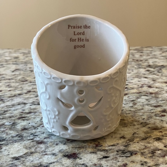 Ceramic Asymmetrical Tealight Candle Holder Praise the Lord for He Is Good - Picture 4 of 8